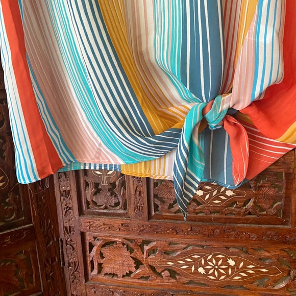 RACHEL ZOE SLEEVELESS MULTICOLOR STRIPED BOHO TOP SIZE LARGE - Picture 4 of 6